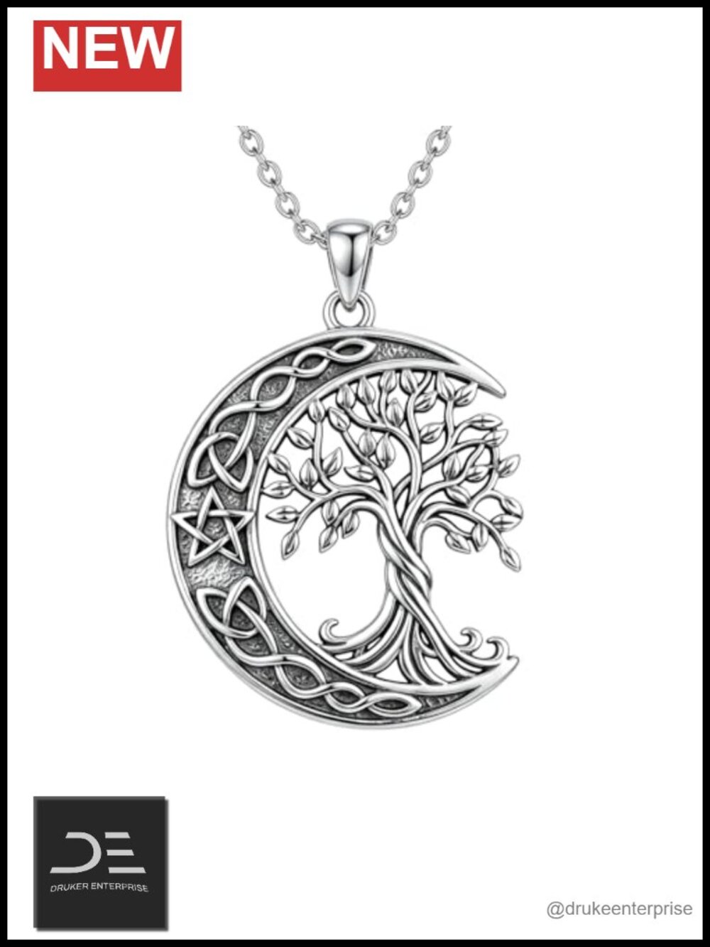 925 Sterling Silver Celtic Moon Tree of Life Pendant Necklace